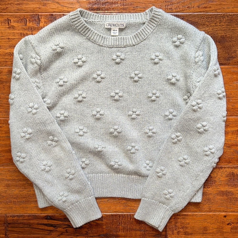 Crewcuts Light Gray Girls’ Bobble Textured Floral Sweater, Medium 8-9